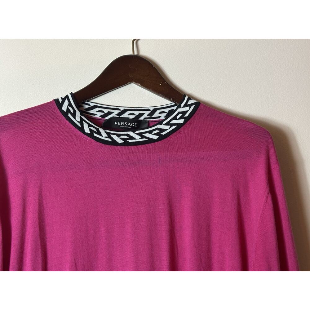 Versace Sweater Womens XXL 48 Fuchsia Pink Greca Logo 046D7422EB728 Luxury Italy - Picture 2 of 11